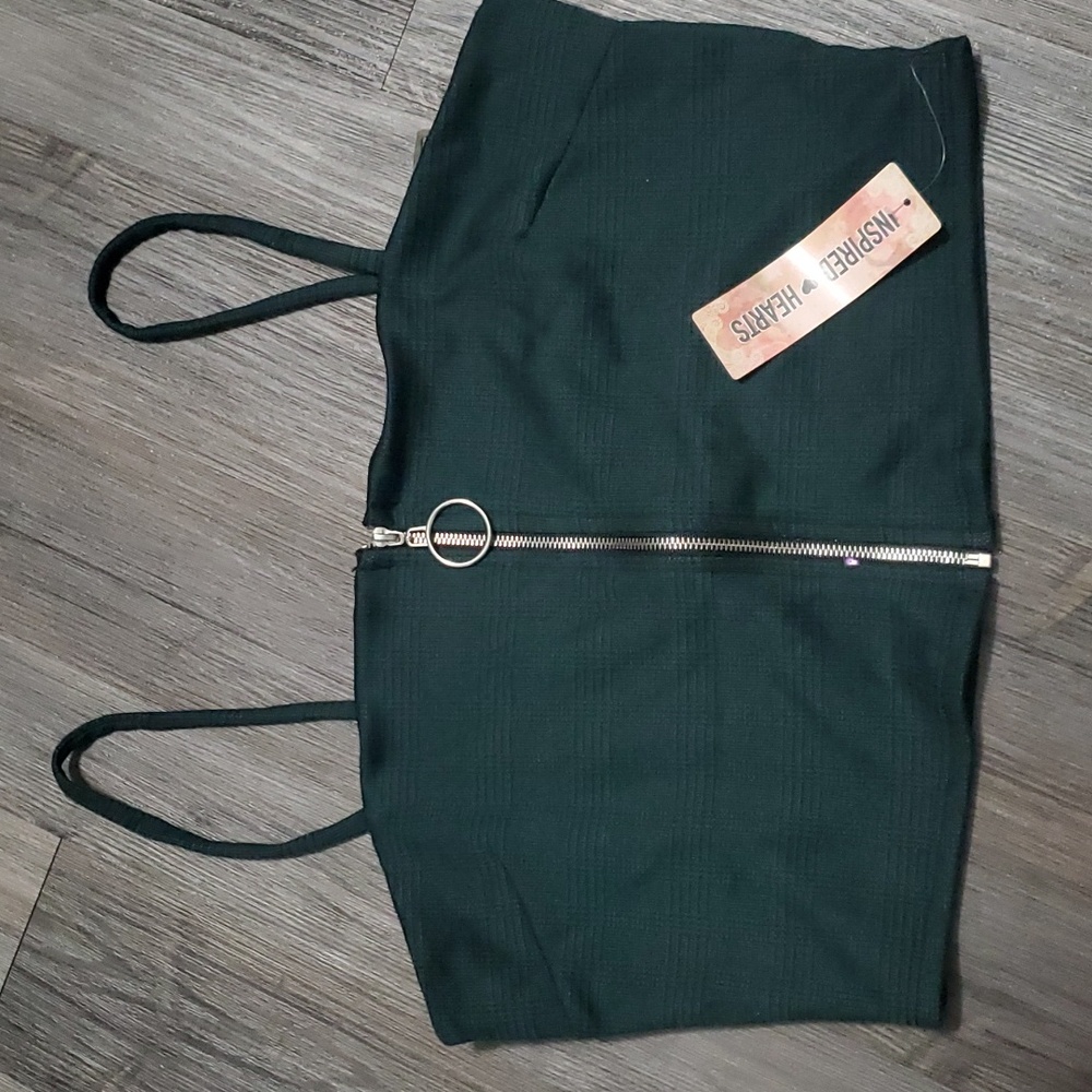 New! Inspired Hearts Green Front Zip tank Crop top